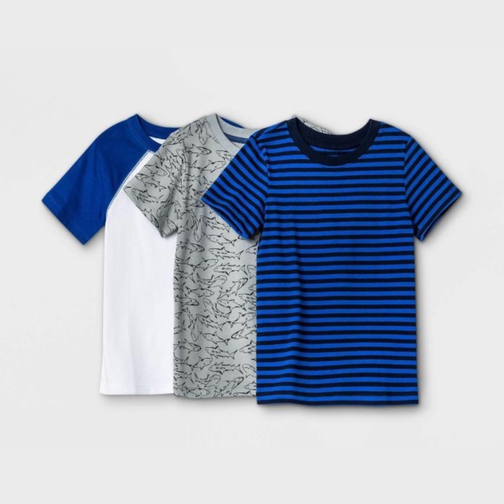 Cat & Jack Blue Boys' 3pk Short Sleeve T-Shirt NWT